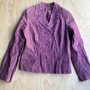 I.e. Blazer Jacket Womens Medium Purple Suede Leather 3 Button Lined Casual